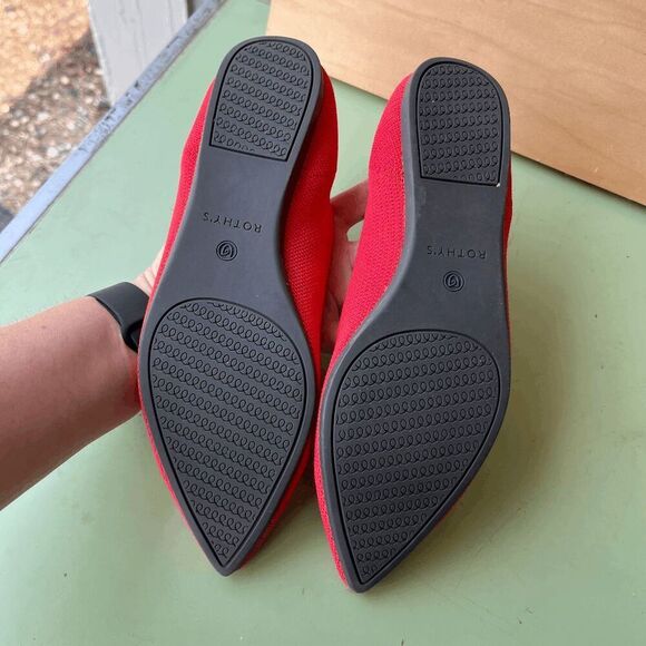 Rothy’s The Point Flats – Coral Knit with Blue Trim, Washable, Size 9 - Picture 3 of 6